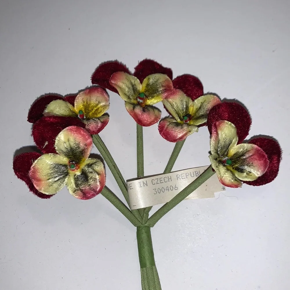 Vintage Velvet Flowers from Czech Republic Red Pansy Bouquet